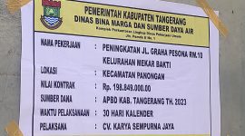 Papan informasi atau pagu anggaran proyek di Kelurahan Mekar Bakti