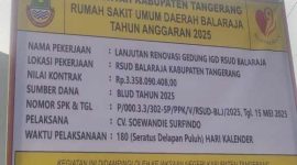 Papan Proyek Lanjutan Renovasi IGD RSUD Balaraja, Kabupaten Tangerang.